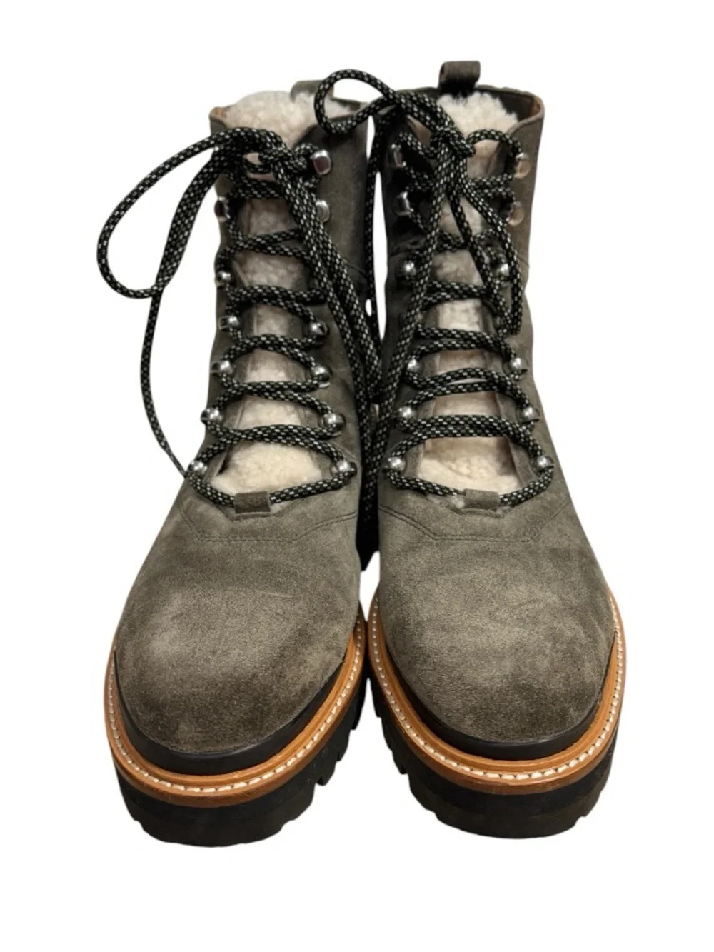 Marc Fisher LTD Izzie Shearling Suede Combat Boots Womens Size 10 Gray Lug